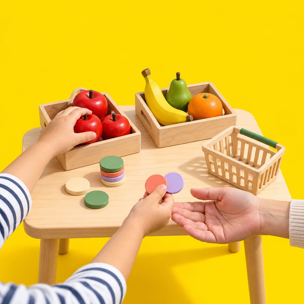 Como organizar uma brincadeira de mercado com moedas de brinquedo para ensinar escolhas aos filhos