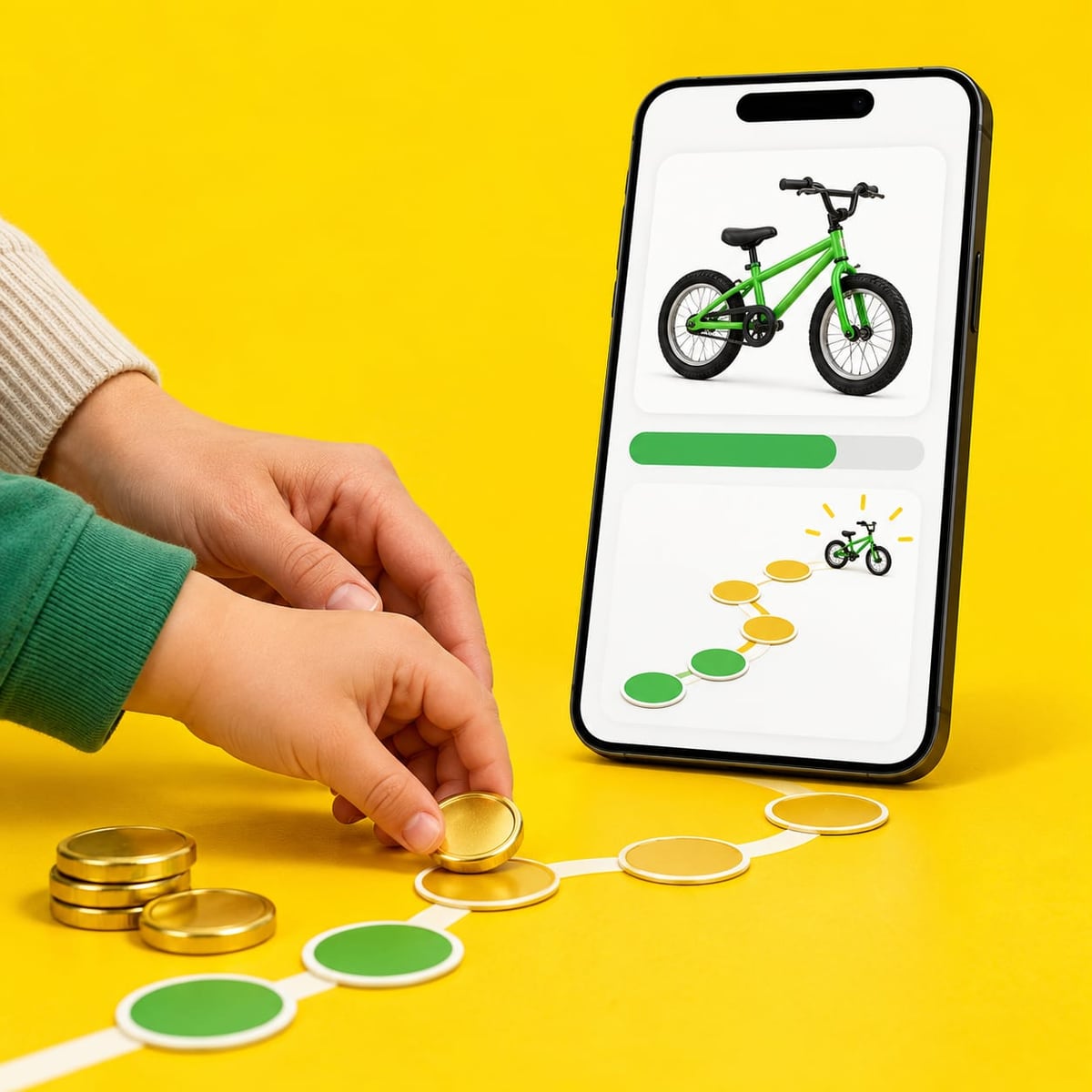 Como ensinar a criança a poupar brincando com metas visuais e simulação sem guardar só o que sobra